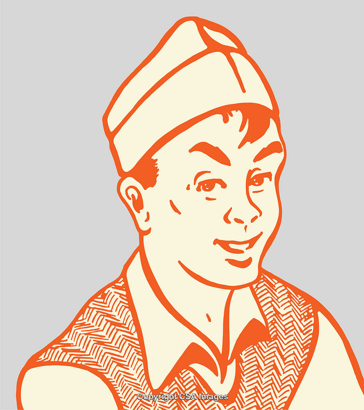 Retro Styled Illustration of Smiling Young Man in Line Art Design