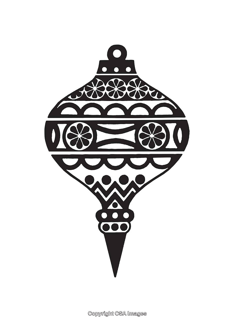 Black and White Ornate Line Art of a Christmas Ornament Design