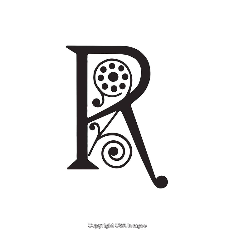 Intricate Ornamental Letter R Design with Decorative Swirls and Patterns