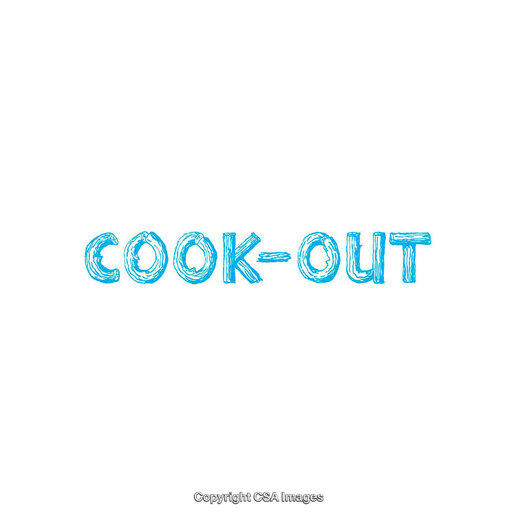 Blue-Textured Cook-Out Text on a White Background