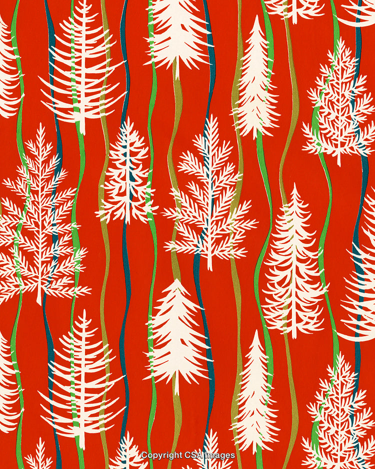 White Evergreen on Red Pattern