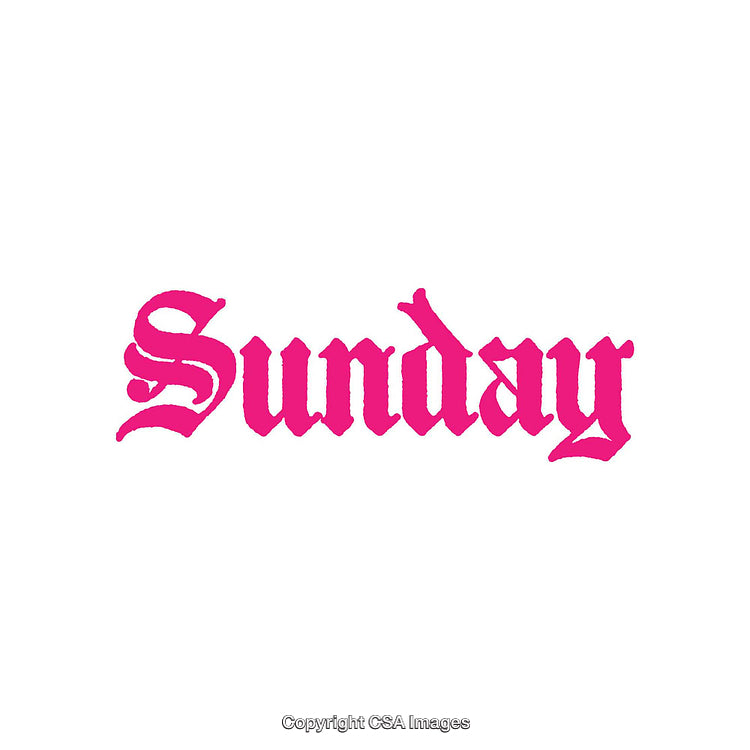 Bold Pink Gothic Font Spelling Sunday on White Background