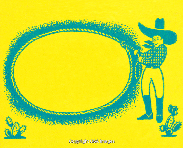 Colorful Cowboy Rope Frame with Southwestern Illustration on Vibrant Background