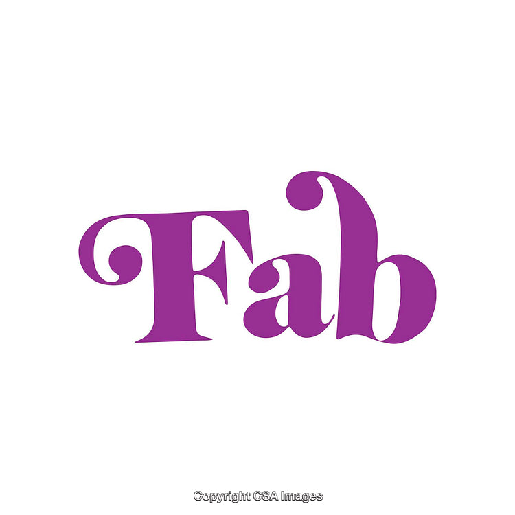 Bold Purple Fab Text with Stylish Typeface on White Background