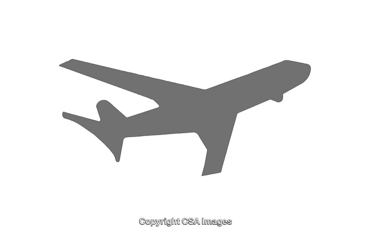 Silhouette Illustration of an Airplane in Flight Over a White Background