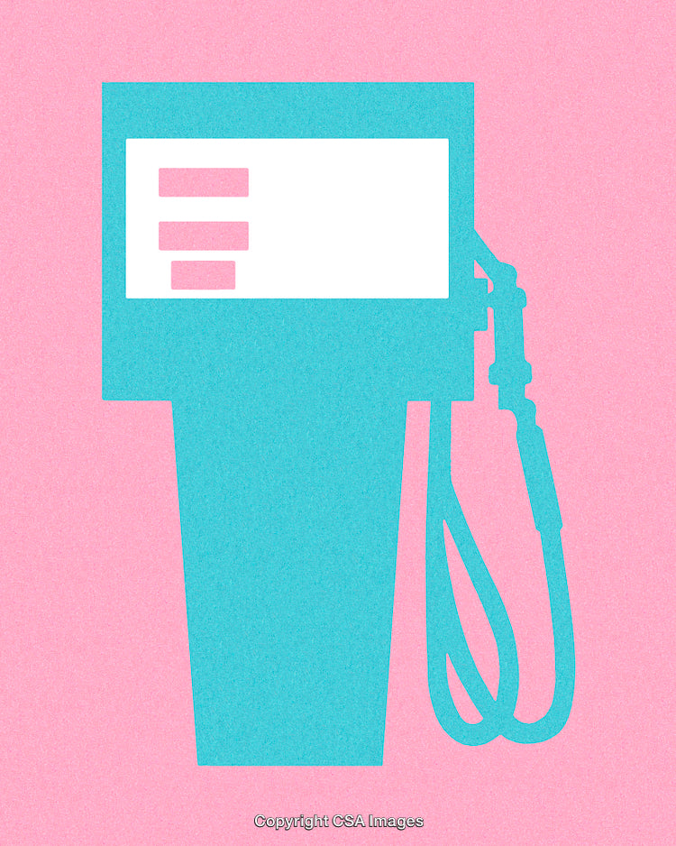 Minimalist Gas Pump Illustration in Pastel Pink and Blue