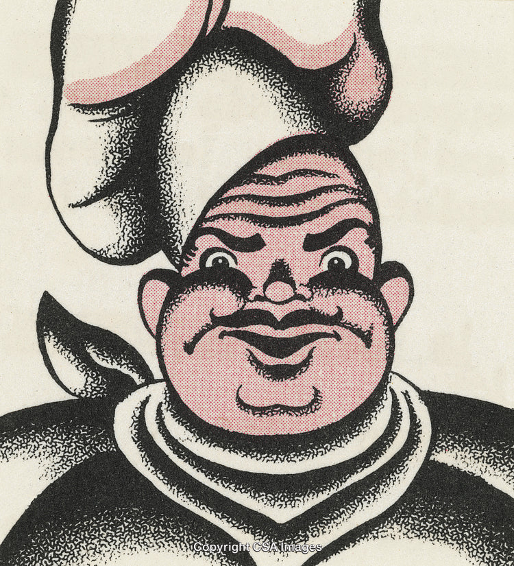 Retro Styled Illustration of a Smiling Chef with Large Hat
