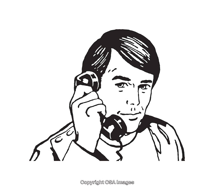 Man Talking on Phone Handset in Artistic Line Drawing Style