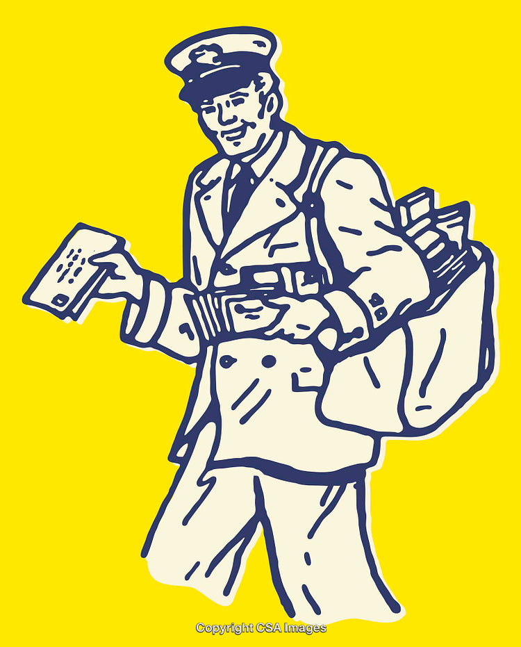 Retro Style Illustration of a Friendly Mail Carrier Holding Letters