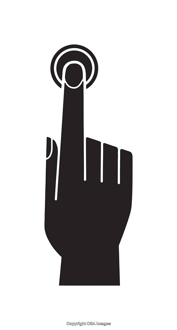 Black Hand Icon Touching with Finger on White Background