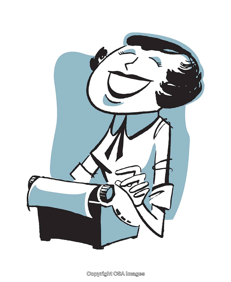 Smiling Female Typist Enjoying Her Work with a Retro Typewriter