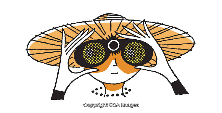 Stylized Illustration of a Woman Wearing Hat and Colorful Sunglasses