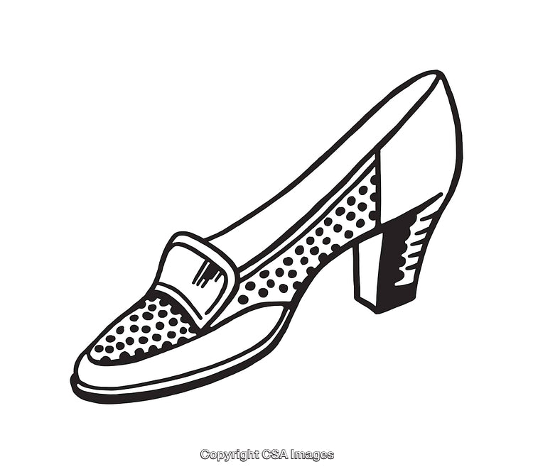 Black and White Line Art Illustration of a Shoe with Heel Design