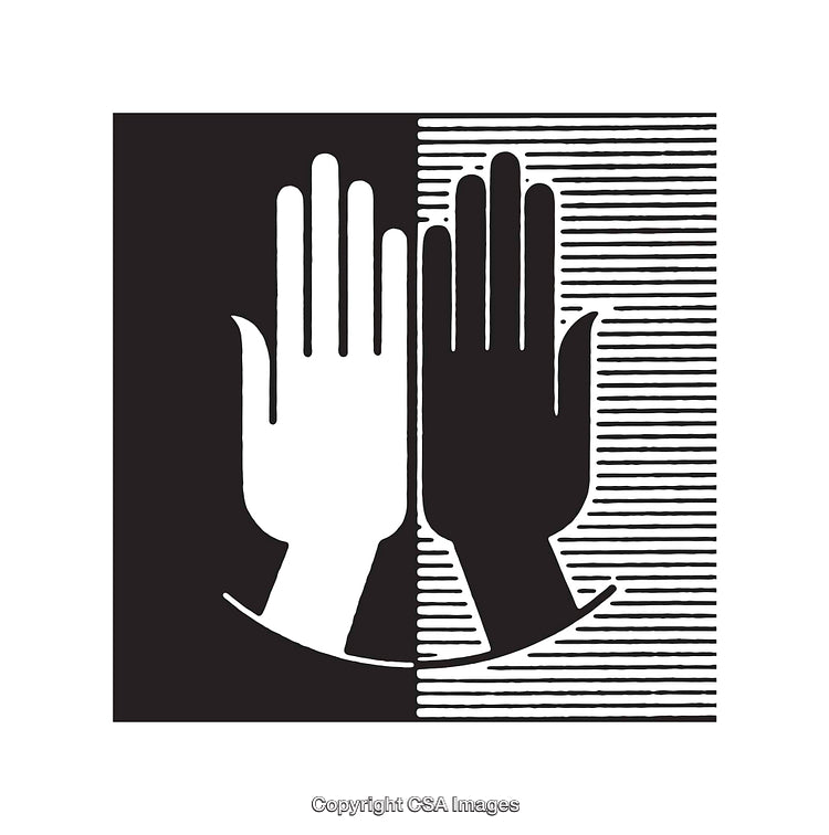 Abstract Black and White Graphic Illustration Featuring Hands