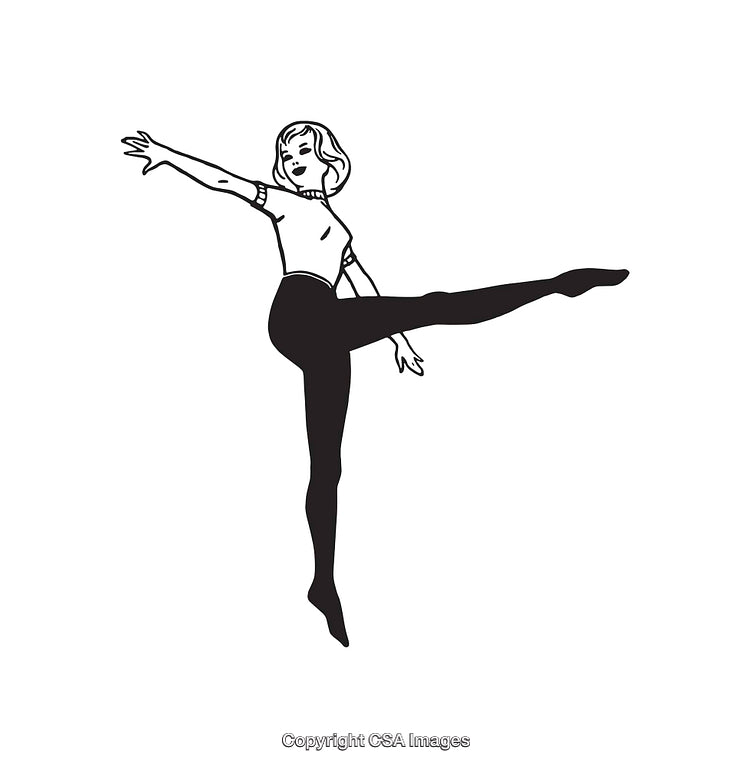 Black-and-White Line Art of Graceful Female Dancer in Elegant Pose