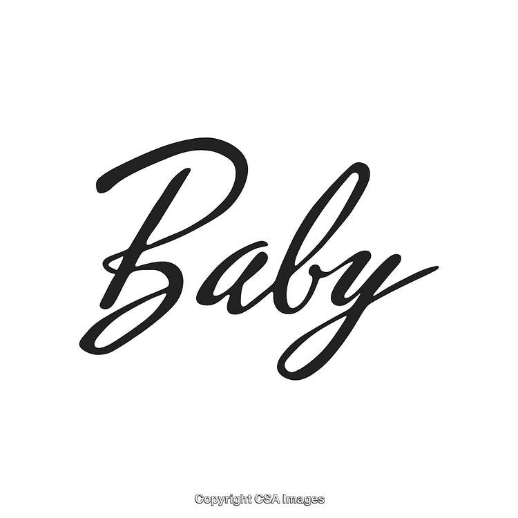 Elegant Cursive Typography of Baby Word on White Background