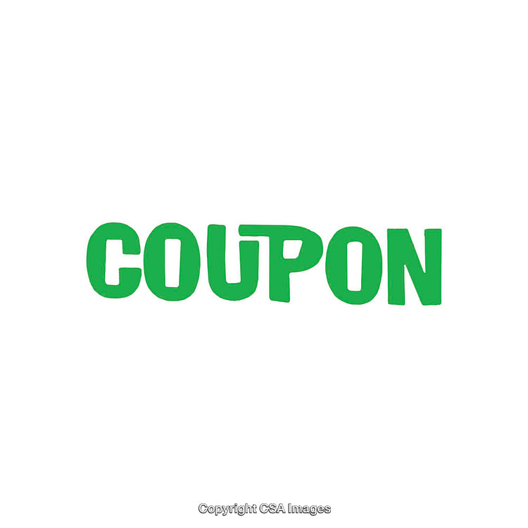 Green Text Design Depicting the Word Coupon on a White Background