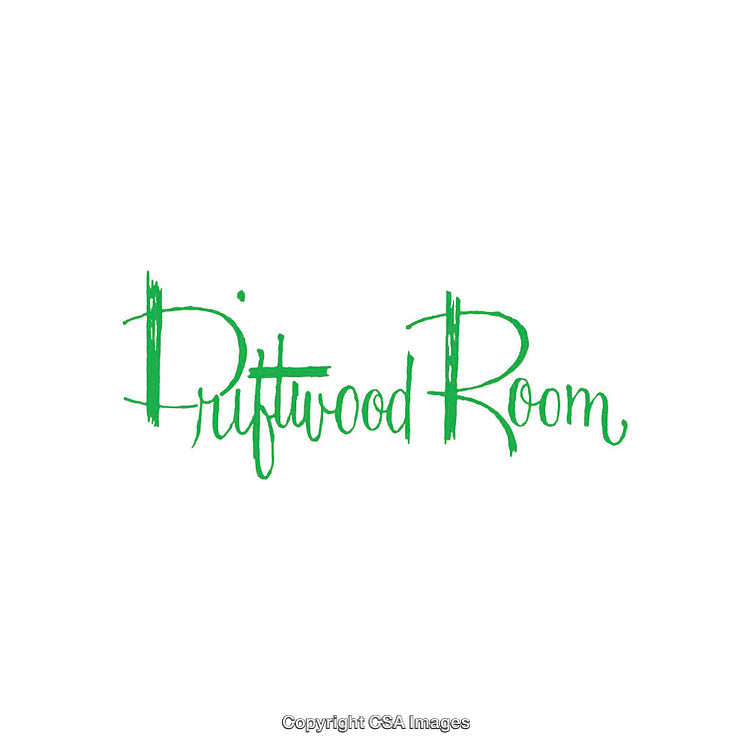 Handwritten Green Text Depicting Driftwood Room on White Background