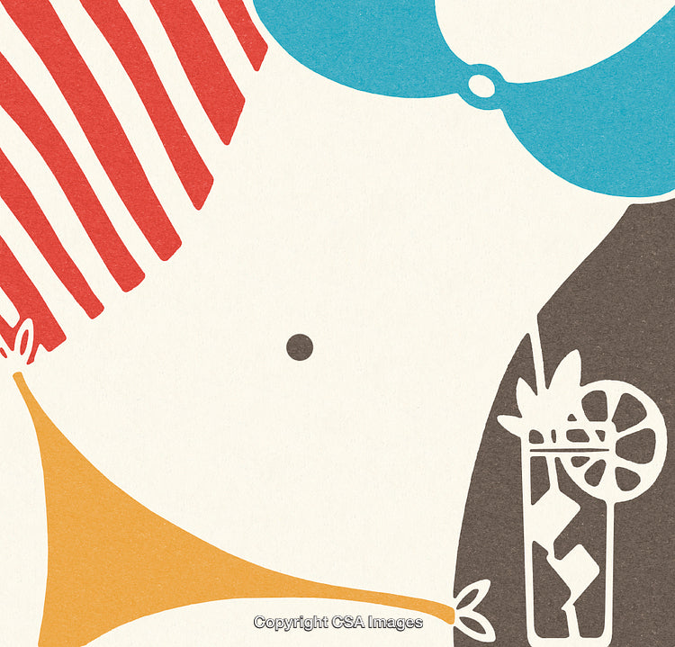 Abstract Summer Illustration Featuring Stripes, Swimwear, and a Refreshing Cocktail