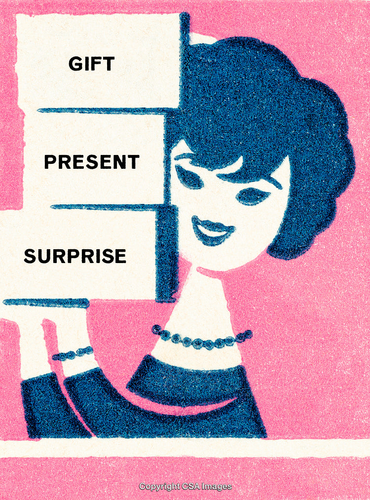 Retro Illustration of a Woman with Surprise Gifts in Vibrant Colors