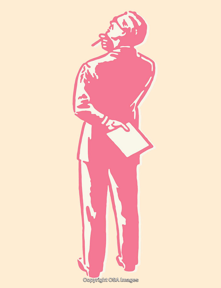 Elegant Illustration of a Man Reflecting and Holding a Document