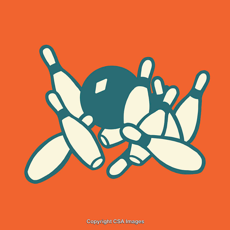 Colorful Bowling Illustration with Ball and Pins on Bold Background