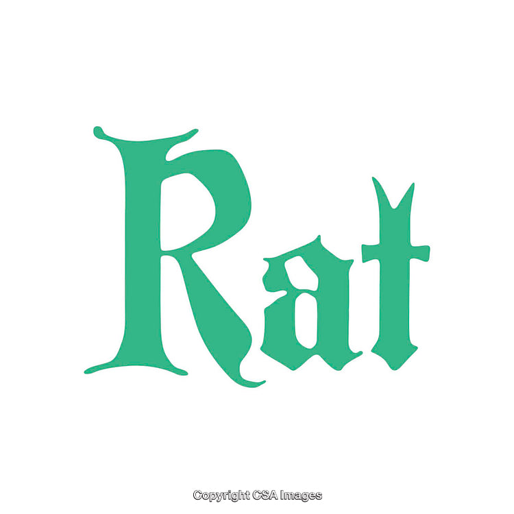 Stylized Monochromatic Word Artwork Featuring 'Rat' in Green Text