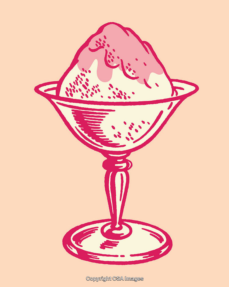Vintage Line Art Illustration of a Dessert in a Glass Bowl