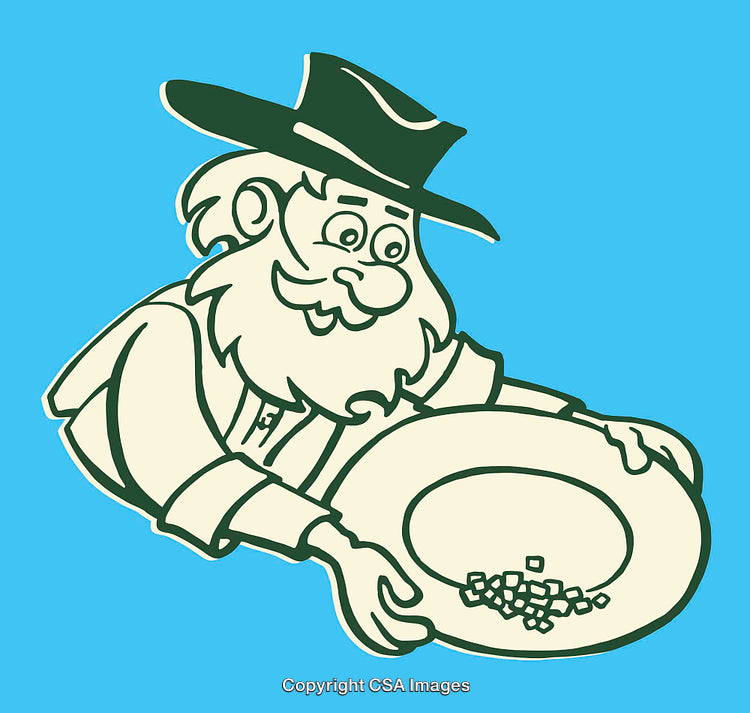 Cartoon Miner Panning for Gold in a Colorful Illustrative Style