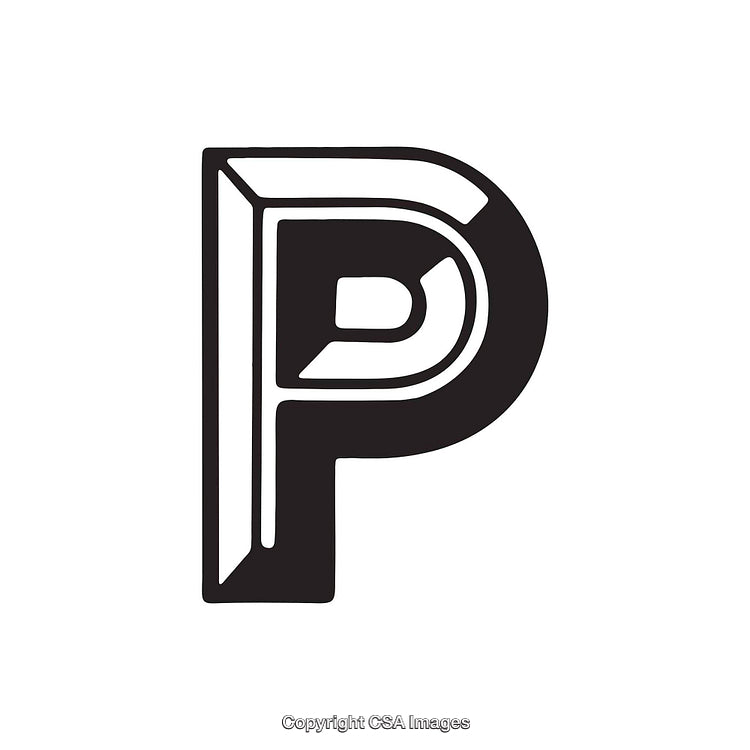 Stylized Black and White Letter P Design with Bold Features