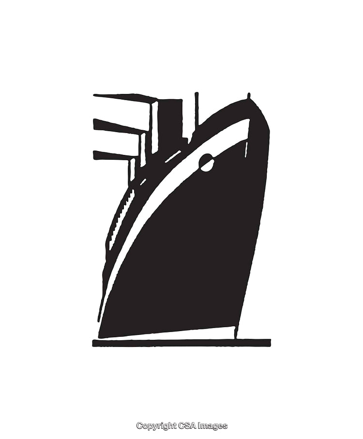 Black And White Line Art of a Cargo Ship Illustration