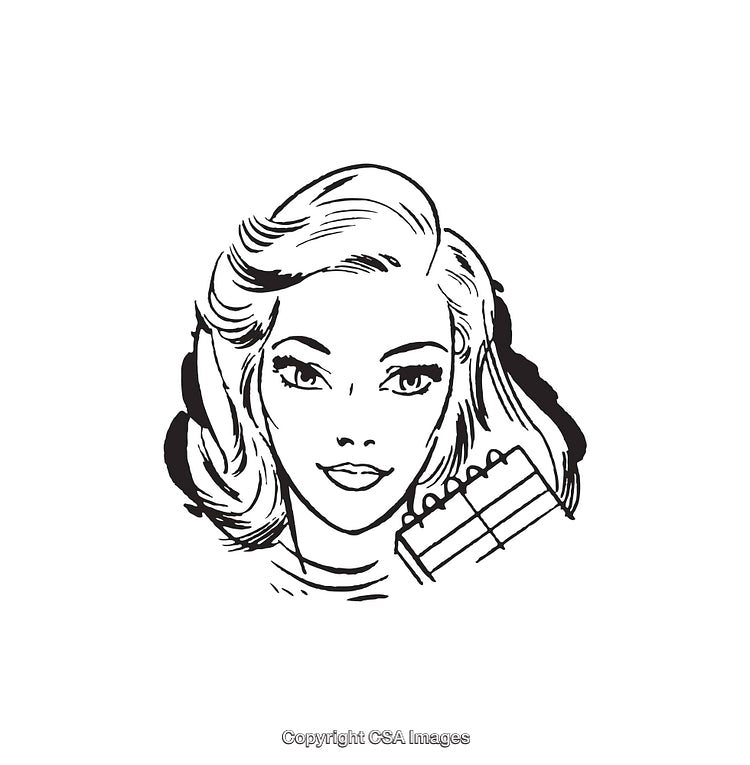 Retro Line Art Portrait of Smiling Woman in Black and White Design