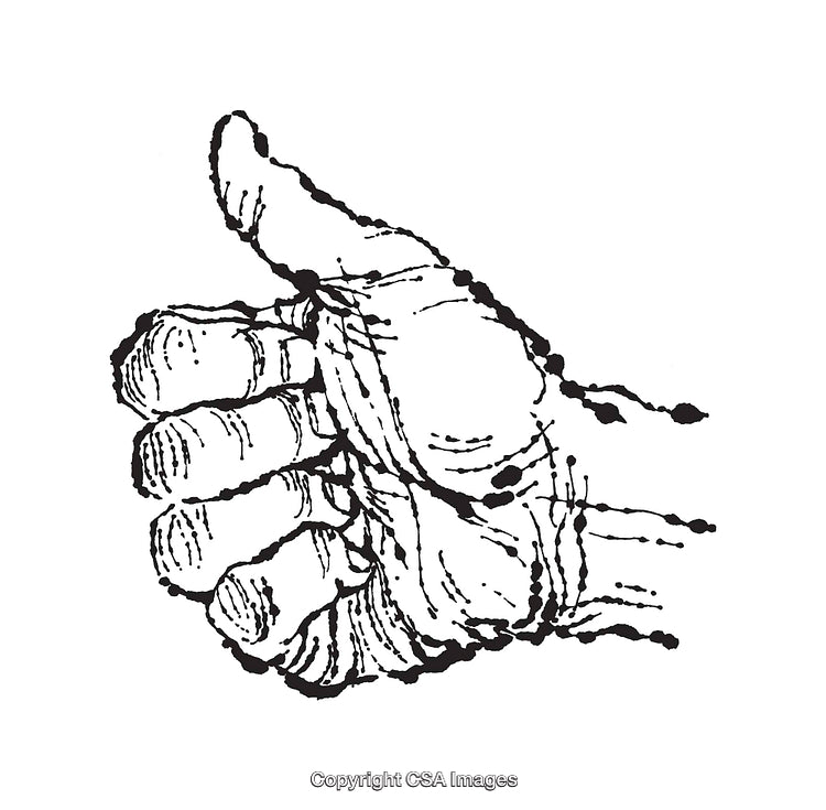 Detailed Black and White Line Art Illustration of a Hand Gesture