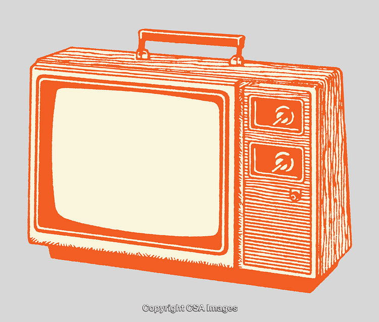 Vintage Color Line Drawing of a Compact Retro Television
