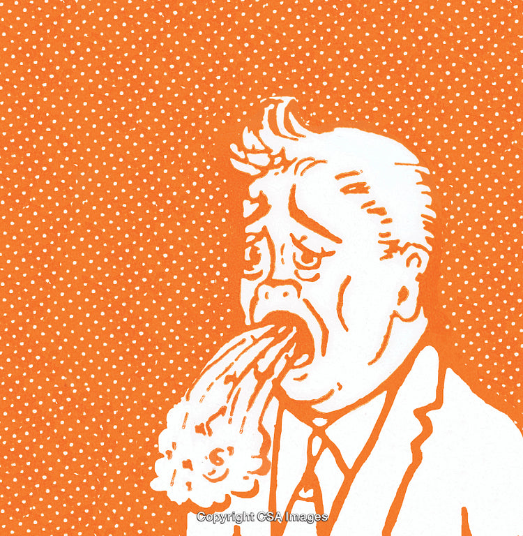 Retro Comic Illustration of a Sick Man on Orange Background