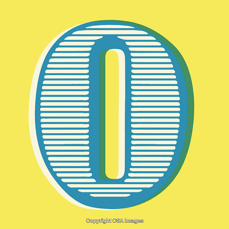Graphic Illustration of the Number Zero in Blue on Yellow Background