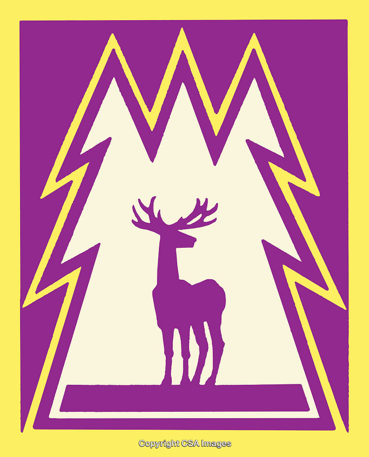 Abstract Illustration of a Deer Silhouette with Forest in Bold Colors