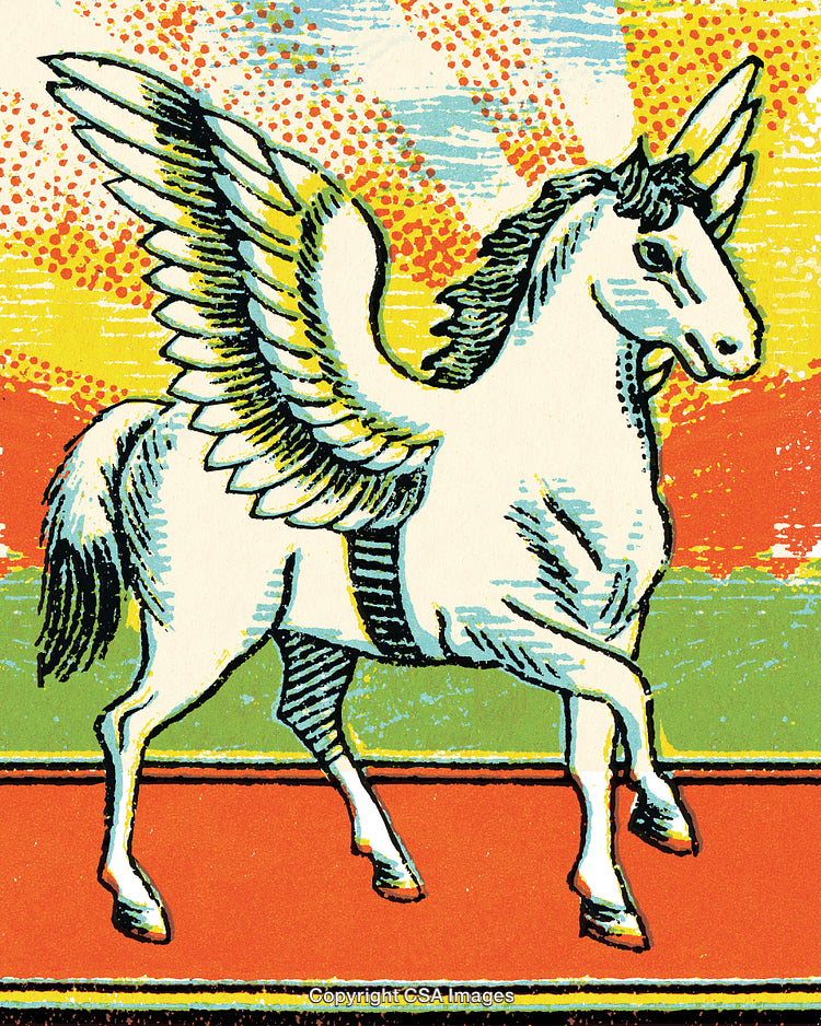Vintage Style Illustration of a Mythical Pegasus Horse with Vibrant Colors
