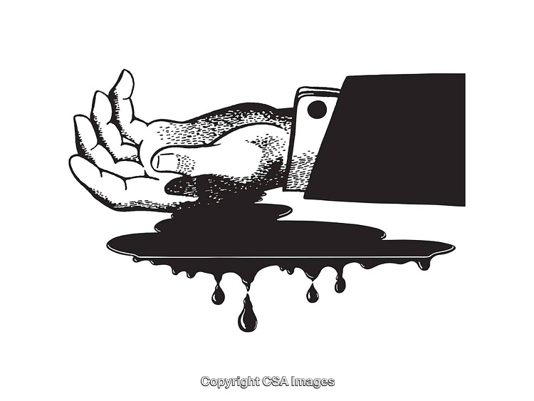 Black And White Illustration of Hand Holding Liquid Dripping