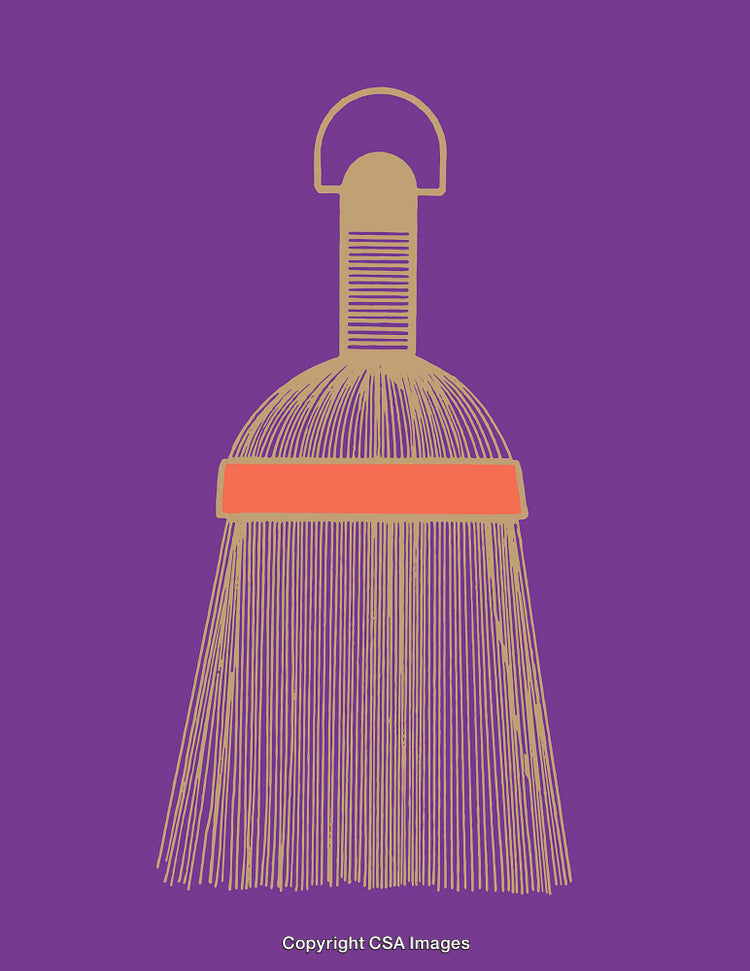 Colorful Line Art Illustration of a Cleaning Tool on a Vibrant Purple Background