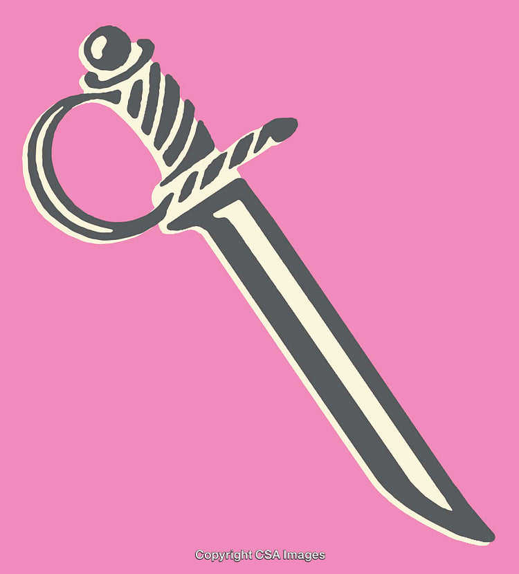 Minimalist Line Art Drawing of a Sword on a Vibrant Background