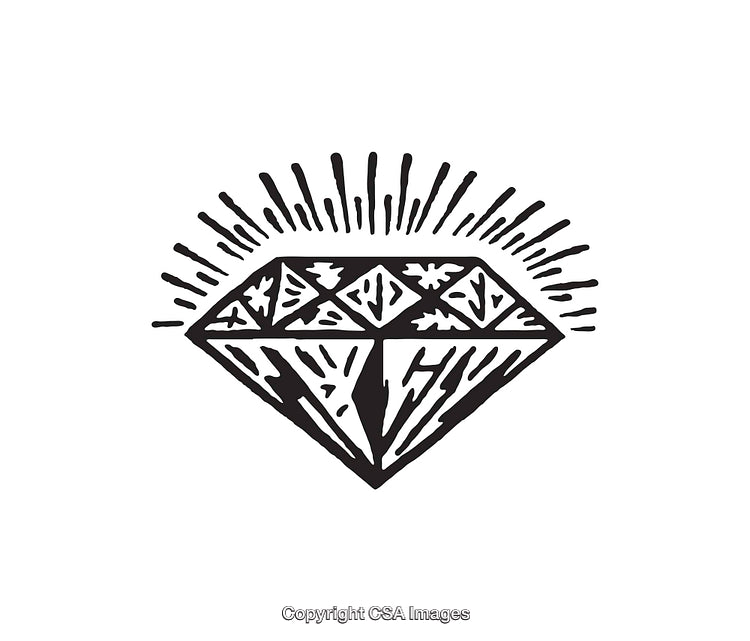 Elegant Black And White Diamond Line Art with Radiating Sparks