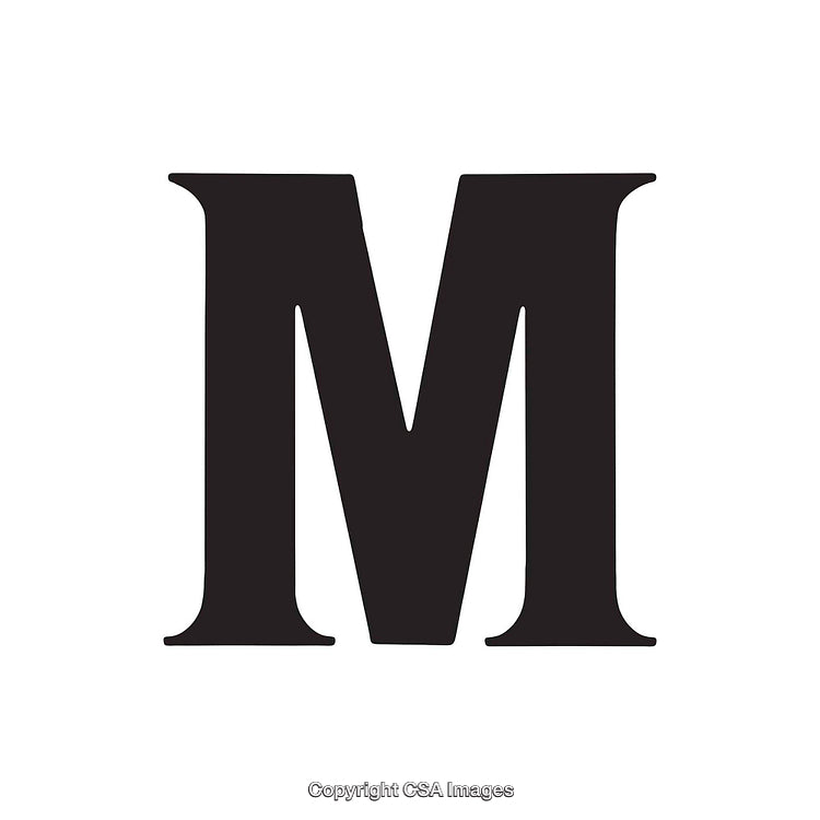 Bold Black Letter M on a White Background Displayed Centrally