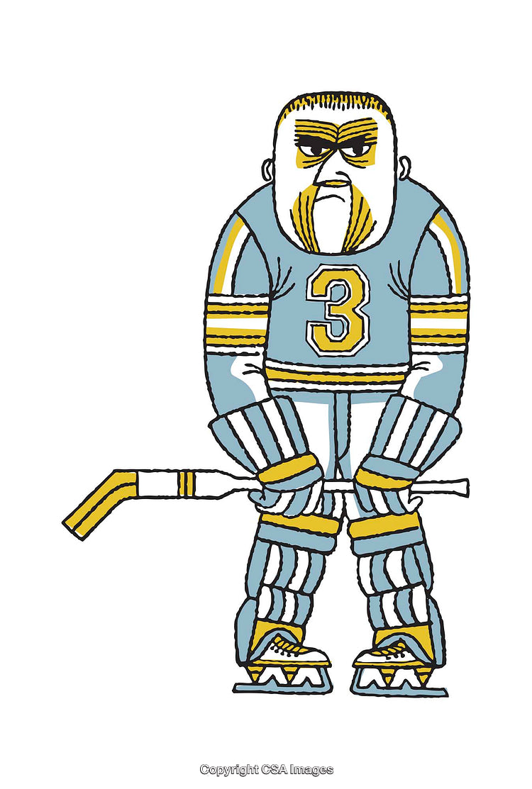 Illustration of a Hockey Player with Determined Expression and Full Gear