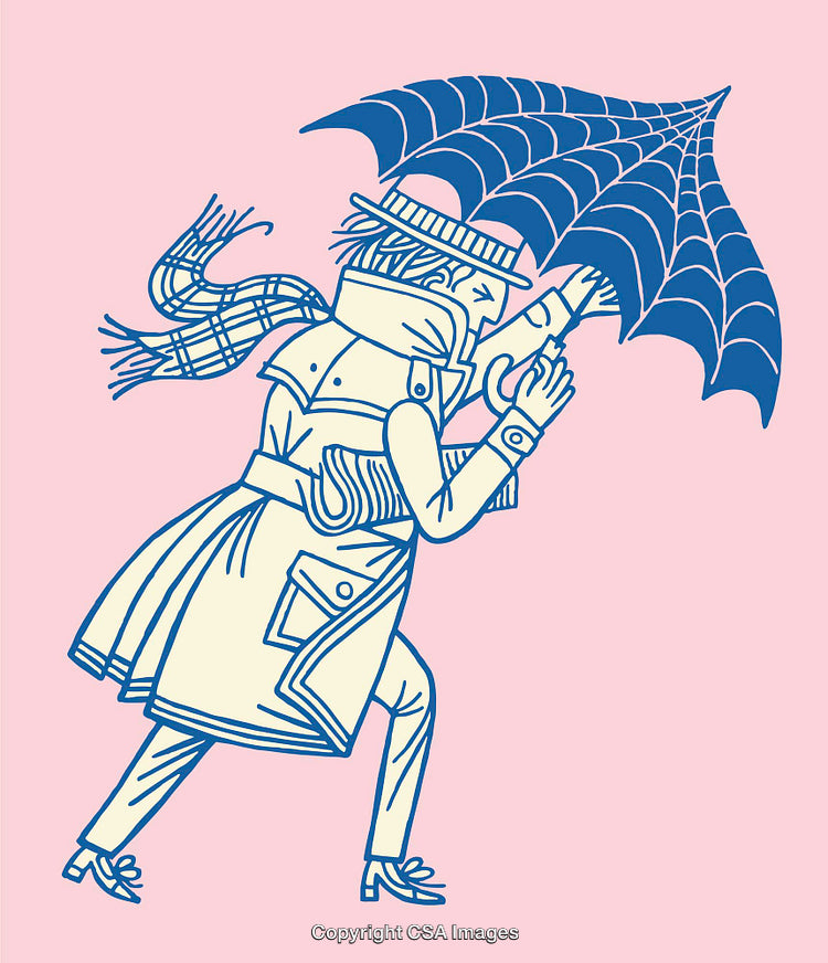 Color Line Art Illustration of a Windy Weather Umbrella Scene