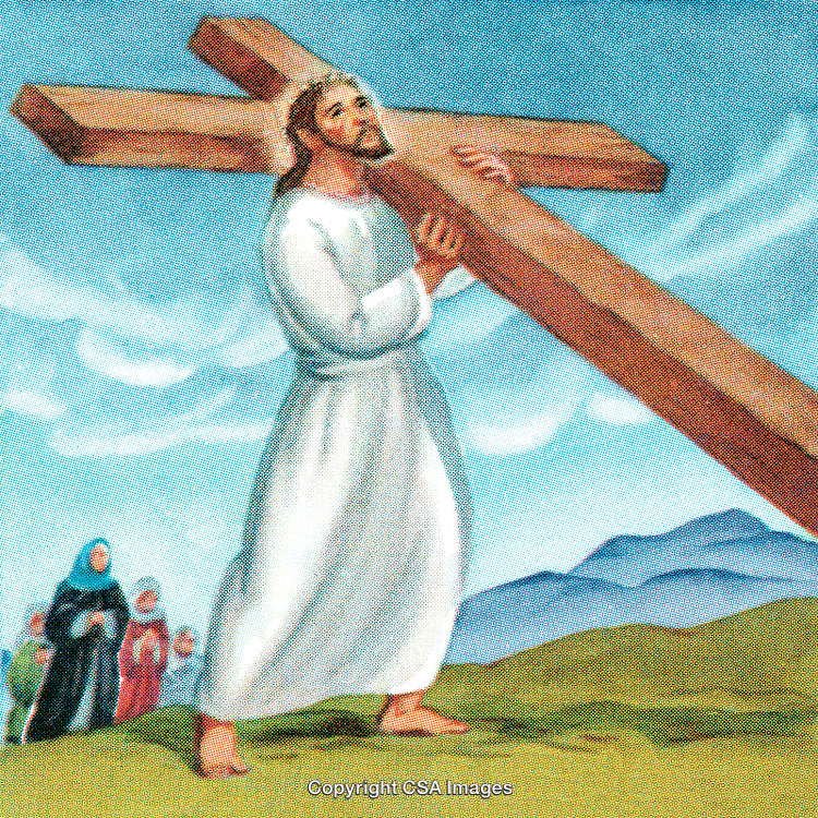 Biblical Scene Depicting Jesus Carrying the Cross on His Journey