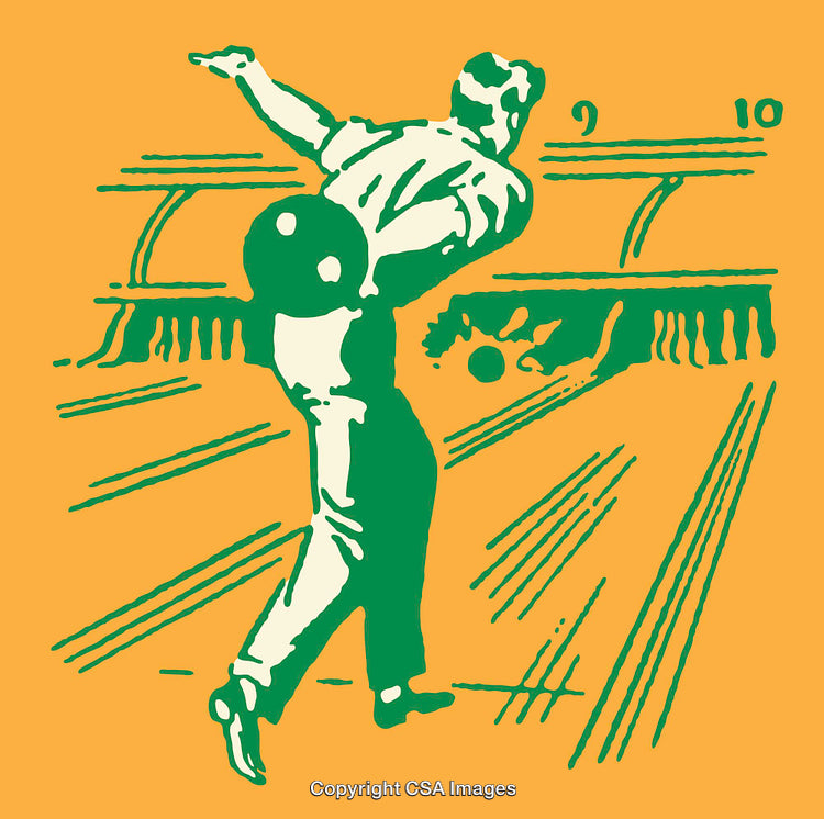 Retro Bowling Scene in Vintage Green and Orange Illustration Style