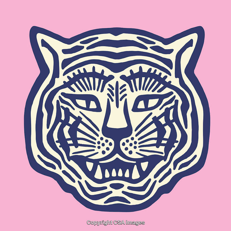 Stylized Art of a Tiger Face on Pink Background