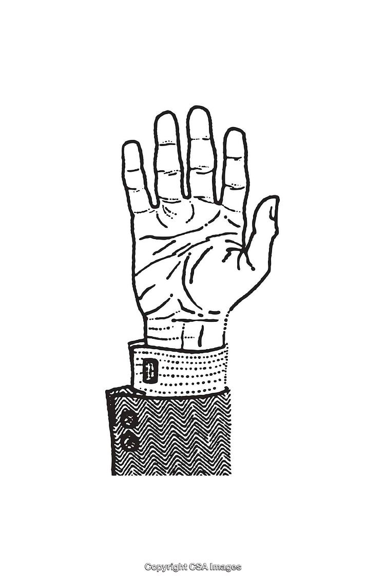 Black and White Line Art Illustration of an Upraised Hand