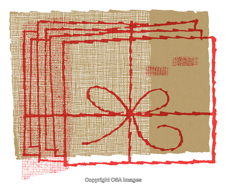 Abstract Artistic Illustration Featuring Red Ribbon on Textured Paper